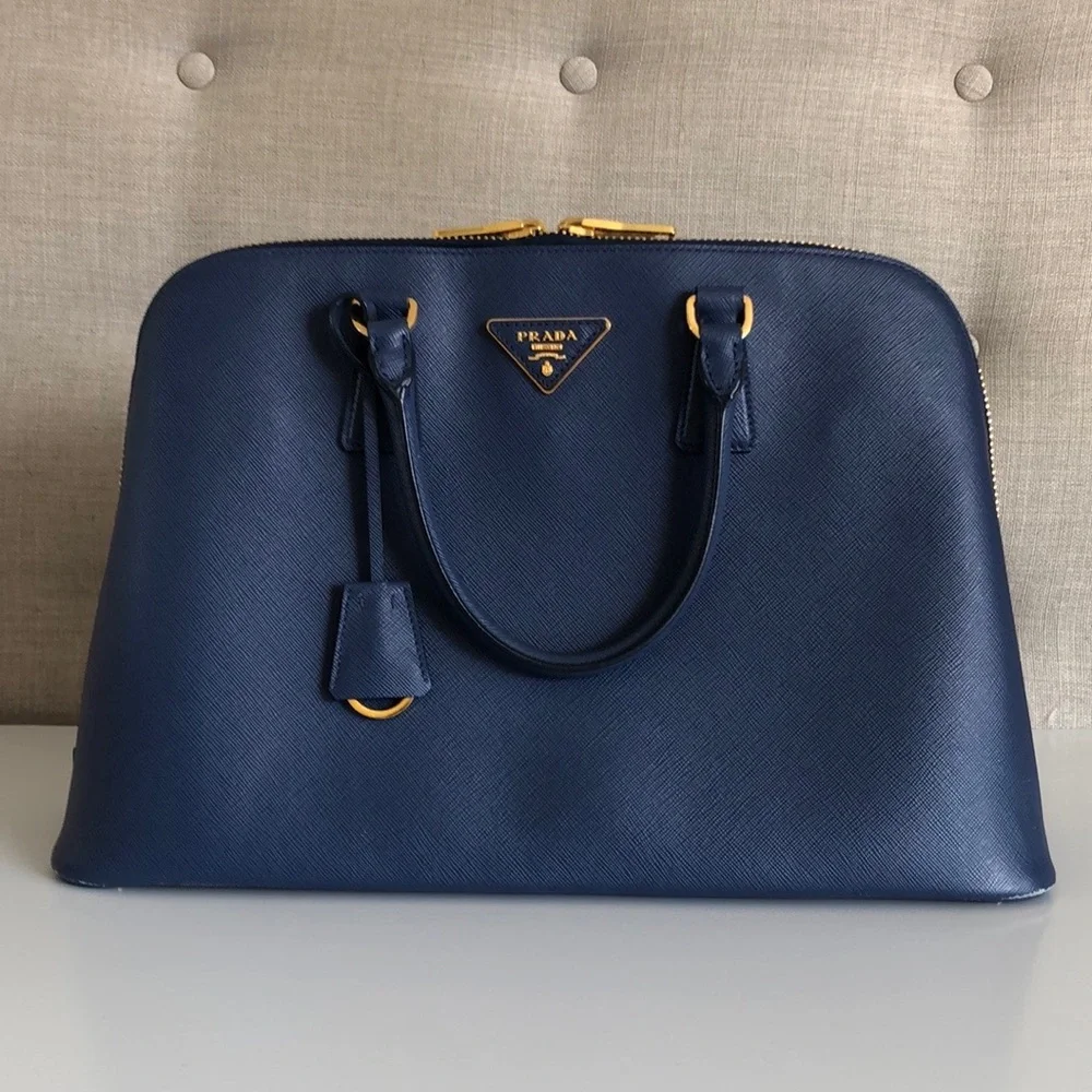 PRADA authentic blue saffiano luxe leather small satchel - Picture 1 of 11